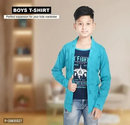 Stylish Blue Cotton Printed Shirts For Boys-thumb0