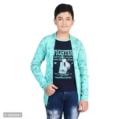 Stylish Turquoise Cotton Printed Shirts For Boys