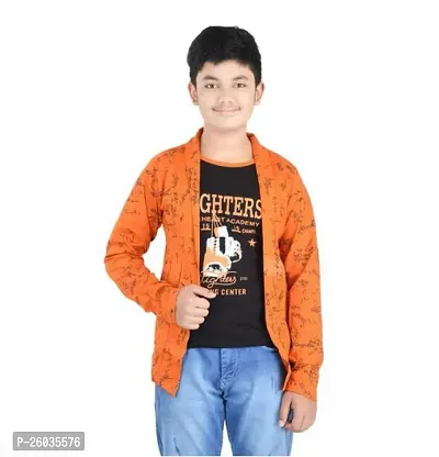 Stylish Orange Cotton Printed Shirts For Boys-thumb0