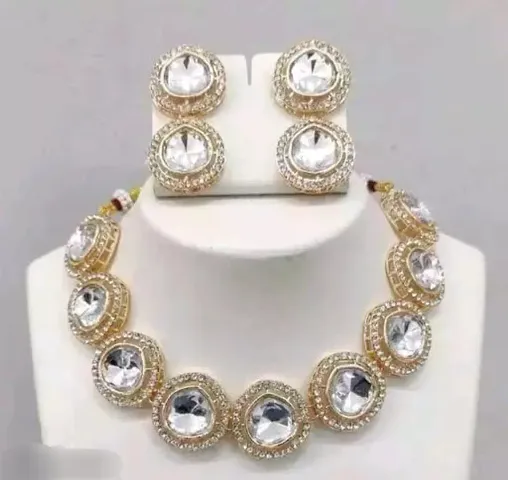 Stylish Alloy Necklace With Earrings Jewellery Set For Women