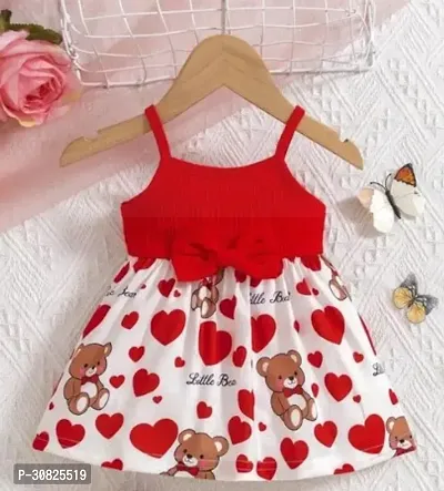 Stylish Red Cotton Printed Frocks For Girl-thumb0