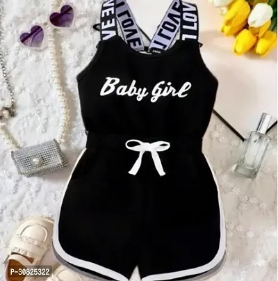 Stylish Black Cotton Printed Dress For Girl-thumb0