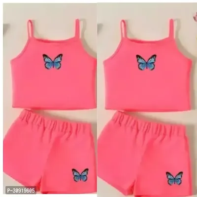 Stylish Pink Cotton Two Piece Dress For Girl Pack Of 2