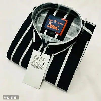 Men's Rayon Black Striped Long Sleeves Casual Shirt-thumb0