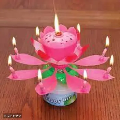 Lotus Sparkle Happy Birthday Rotating Musical Candle-thumb0