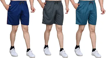 V D Sales, Lycra Shorts/Half Pant/Bermuda for Men - Casual/Sports/Lounge Wear (X-Large, Blue-Green-Rust Grey)-thumb3