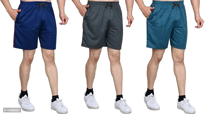 V D Sales, Lycra Shorts/Half Pant/Bermuda for Men - Casual/Sports/Lounge Wear (X-Large, Blue-Green-Rust Grey)-thumb4