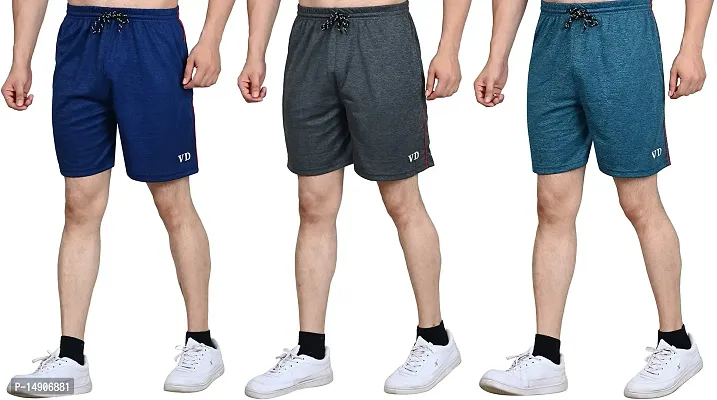 V D Sales, Lycra Shorts/Half Pant/Bermuda for Men - Casual/Sports/Lounge Wear (X-Large, Blue-Green-Rust Grey)-thumb0