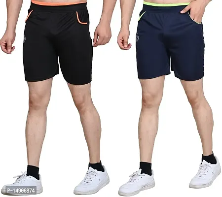 V D Sales, Polyester Blend Shorts/Half Pant/Bermuda for Men - Casual/Sports/Lounge Wear for All Waist Sizes- 28 inches to 32 inches (Black-Blue)-thumb0