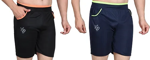 V D Sales, Polyester Blend Shorts/Half Pant/Bermuda for Men - Casual/Sports/Lounge Wear for All Waist Sizes- 28 inches to 32 inches (Black-Blue)-thumb3