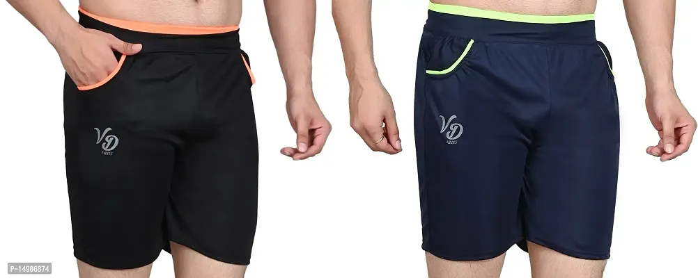 V D Sales, Polyester Blend Shorts/Half Pant/Bermuda for Men - Casual/Sports/Lounge Wear for All Waist Sizes- 28 inches to 32 inches (Black-Blue)-thumb4