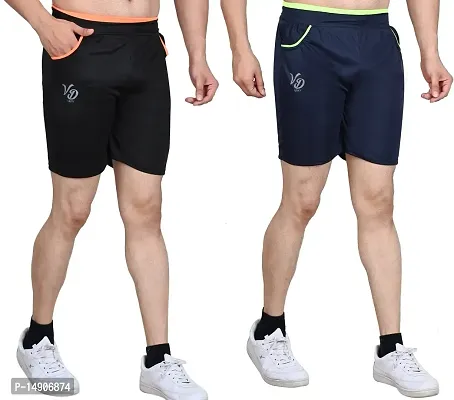 V D Sales, Polyester Blend Shorts/Half Pant/Bermuda for Men - Casual/Sports/Lounge Wear for All Waist Sizes- 28 inches to 32 inches (Black-Blue)-thumb5