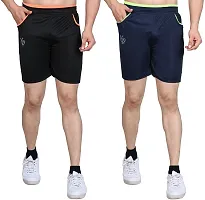V D Sales, Polyester Blend Shorts/Half Pant/Bermuda for Men - Casual/Sports/Lounge Wear for All Waist Sizes- 28 inches to 32 inches (Black-Blue)-thumb1