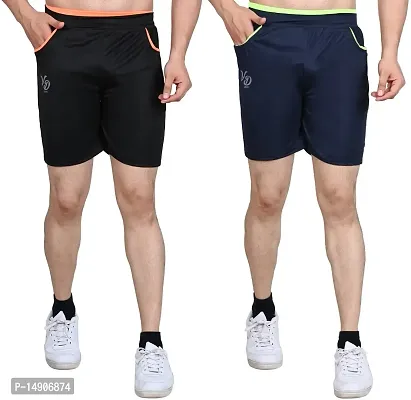 V D Sales, Polyester Blend Shorts/Half Pant/Bermuda for Men - Casual/Sports/Lounge Wear for All Waist Sizes- 28 inches to 32 inches (Black-Blue)-thumb2