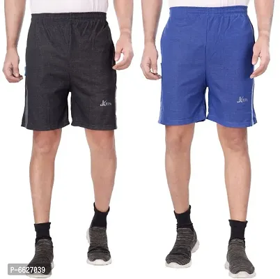 Pack Of 2- Black and Blue Cotton Blend Denim Style Shorts/Half Pant/for Men -Casual/Lounge/Sports Wear [ for All Waist Sizes - 30 inches to 36 inches ]
