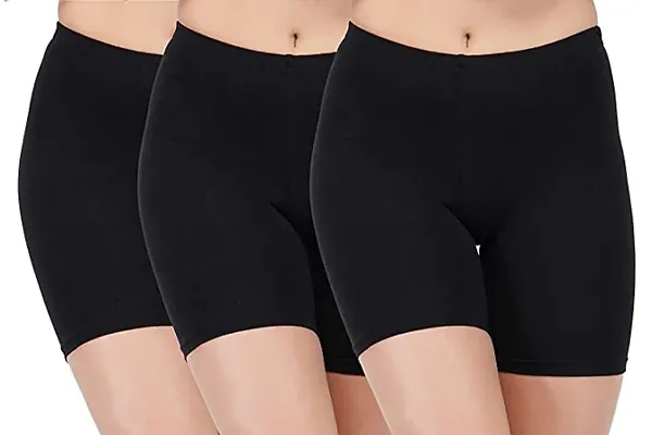 Soft Cotton Stretchable Black Multipurpose,Cycling/Running Shorts for Girls (Pack of 3)