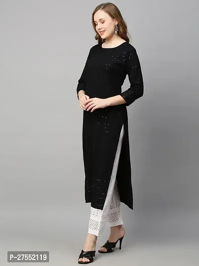 Stylish Straight Black Solid Cotton Rayon Kurta For Women-thumb0