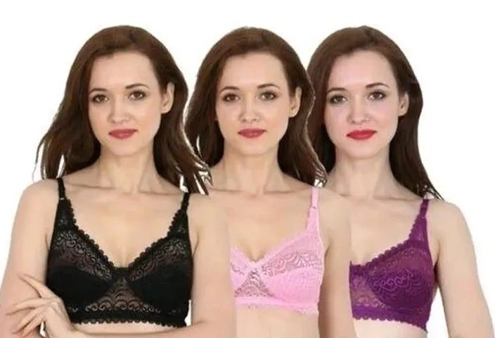 Womens Low Impact Bra Non Padded Wirefree and High Coverage Pack of 3