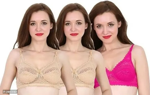 Womens Cotton Low Impact Bra Non Padded Wirefree and High Coverage Pack of 3