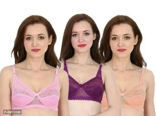 Womens Cotton Low Impact Bra Non Padded Wirefree and High Coverage Pack of 3