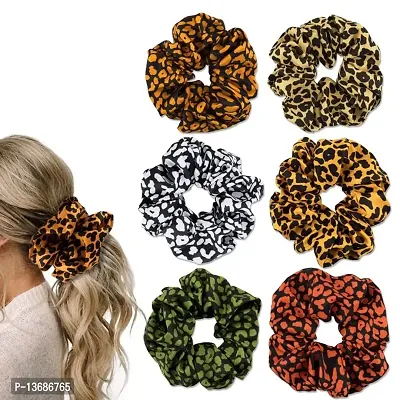 6 pcs Big Scrunchies Animal Print Large Soft Leopard Scrunchy Hair Ties Elastic Bands Ponytail Holder Hair Accessories for Women and Girls Decoration Bun As a Gifts.