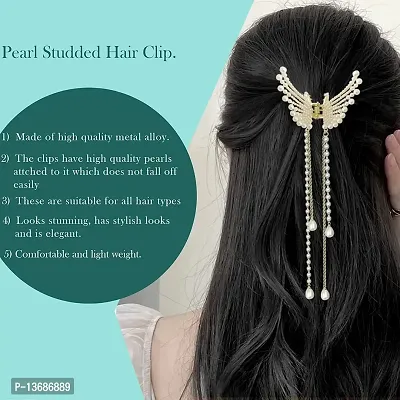 Belicia 1 pcs Metal Butterfly Hair Clips, Large Butterfly Claw Clips, Rhinestone Hair Clips, Encrusted Sparkling Pearls, Non-Slip Strong Fixing Hair Clips for Thick Hair Girls and Women. (Pearls)-thumb4