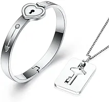 BELICIA Lock Bracelet and Key Necklace Set for Couples Jewelry - Stainless Steel Heart Bangle for Men and Women-thumb1