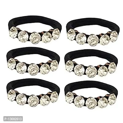 Belicia Black 5 Rhinestone Ponytail Holders Hair Elastic Rubber Bands for Women - Pack of 6 Pieces