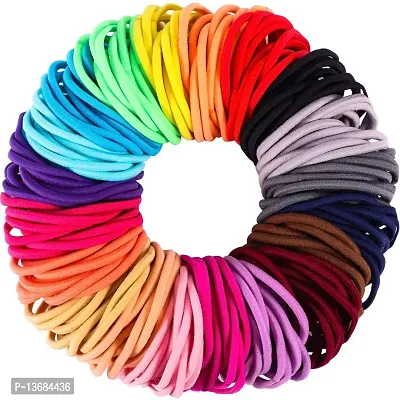 BELICIA 200 Pieces No-metal Hair Elastics Hair Ties Ponytail Holders Hair Bands (4 mm, Multicolor) (Multicolor)-thumb0