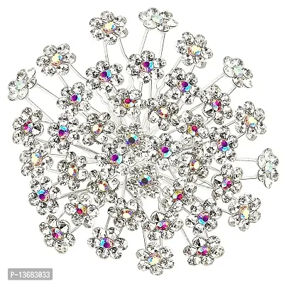 Belicia Rhinestone Flower Hair Pins, 40 Pcs U-Shaped Crystal Party Wedding Bridal Hair Accessories
