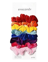 Belicia Pack of 8 Hair Elastic Soft Scrunchy Bobbles- Elegant Hair Bands Hipster Hair Ties- No Damage or Bumps- For Updos, Donut Bun, and Pony Tail Holder (Vibrant Color Rainbow)-thumb1