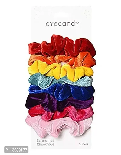Belicia Pack of 8 Hair Elastic Soft Scrunchy Bobbles- Elegant Hair Bands Hipster Hair Ties- No Damage or Bumps- For Updos, Donut Bun, and Pony Tail Holder (Vibrant Color Rainbow)-thumb2