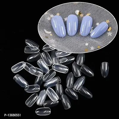 BELICIA Short Oval False Nails 100Pcs 10Sizes Full Cover Acrylic Nail Tips For Art Nail Design (Clear)