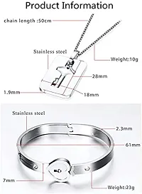 BELICIA Lock Bracelet and Key Necklace Set for Couples Jewelry - Stainless Steel Heart Bangle for Men and Women-thumb2