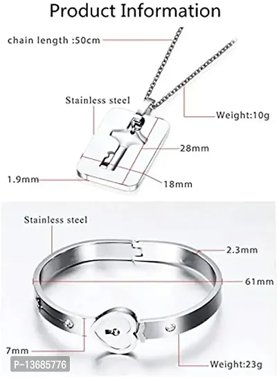 BELICIA Lock Bracelet and Key Necklace Set for Couples Jewelry - Stainless Steel Heart Bangle for Men and Women-thumb3