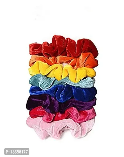 Belicia Pack of 8 Hair Elastic Soft Scrunchy Bobbles- Elegant Hair Bands Hipster Hair Ties- No Damage or Bumps- For Updos, Donut Bun, and Pony Tail Holder (Vibrant Color Rainbow)-thumb0