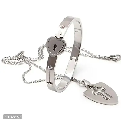 BELICIA Lock Bracelet and Key Necklace Set for Couples Jewelry - Stainless Steel Heart Bangle for Men and Women-thumb0