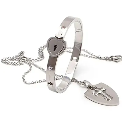 Love Heart Lock Bracelet Bangles Key Pendant Stainless Steel 