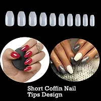 Belicia 100Pcs Short Fake Nails Acrylic False Nail Tips Full Cover Artificial Ballerina Nail With Box(Coffin-Natural)-thumb1