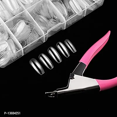 Belicia 100 pcs Acrylic Clear Full Cover Fake Nail Tips and Nail Cutter, Artificial False Nail Tips, Square Shaped, 10 kinds of Sizes, 10 Pcs per Size