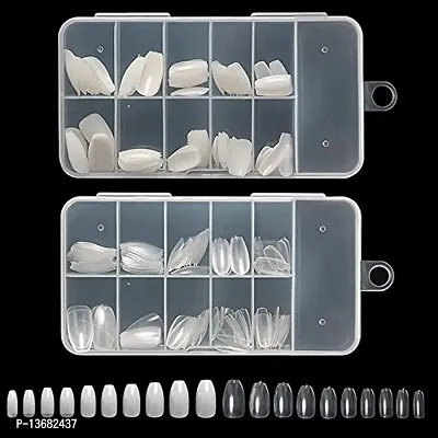 BeliciaZA Short Coffin Shape Nails Tips 200Pcs Clear and Natural Full Cover Acrylic Artificial Ballerina Fake Nails with Box for Nail Salon(Short Coffin Nail)