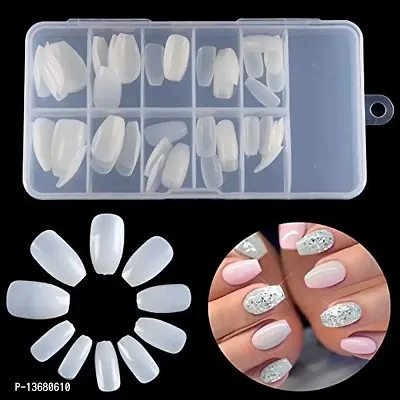 Belicia 100Pcs Short Fake Nails Acrylic False Nail Tips Full Cover Artificial Ballerina Nail With Box(Coffin-Natural)-thumb0