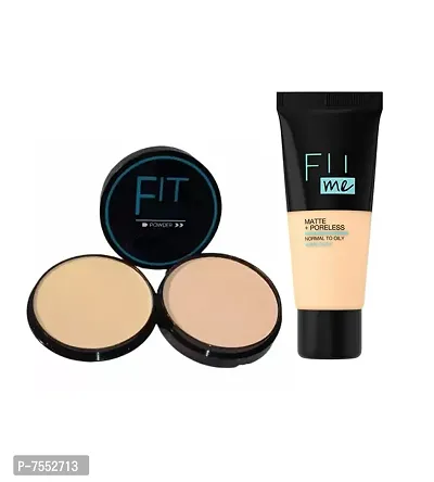 2 in1 POWDER Pore-less Oil Control Compact Powder To Absorbs- All Day Matte Finish Face Makeup-Fit Me Matte-Pore-less Liquid Tube Foundation Natural set-2
