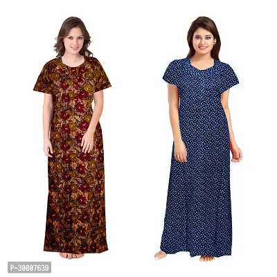 Comfortable Multicoloured Cotton Maxi Gown For Women Pack Of 2-thumb0