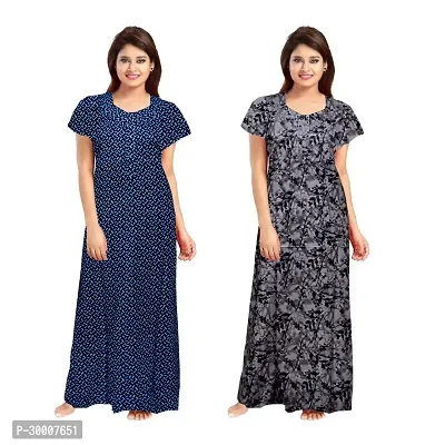 Comfortable Multicoloured Cotton Maxi Gown For Women Pack Of 2