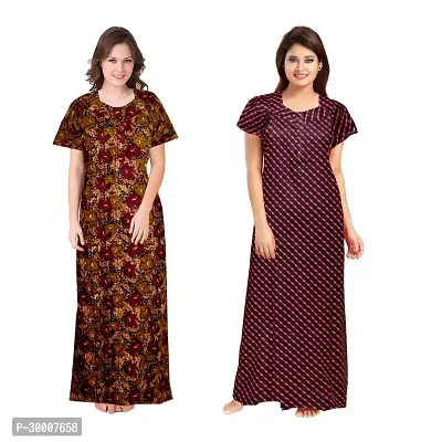 Comfortable Multicoloured Cotton Maxi Gown For Women Pack Of 2-thumb0