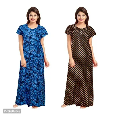 Comfortable Multicoloured Cotton Maxi Gown For Women Pack Of 2