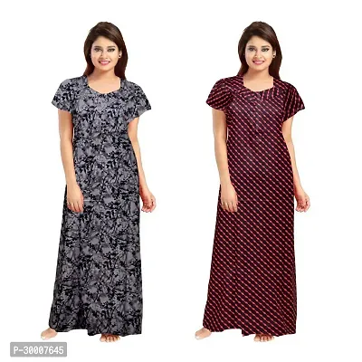 Comfortable Multicoloured Cotton Maxi Gown For Women Pack Of 2