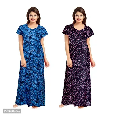 Comfortable Multicoloured Cotton Maxi Gown For Women Pack Of 2