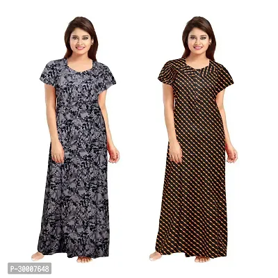 Comfortable Multicoloured Cotton Maxi Gown For Women Pack Of 2-thumb0